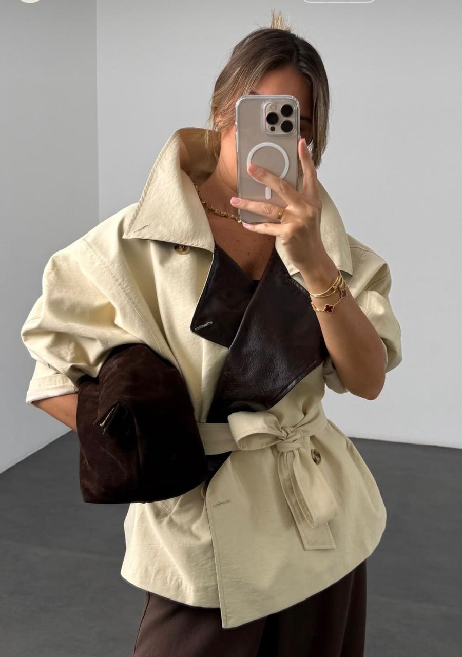 Two-Tone Belted Trench Jacket