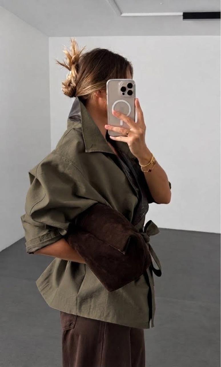 Two-Tone Belted Trench Jacket