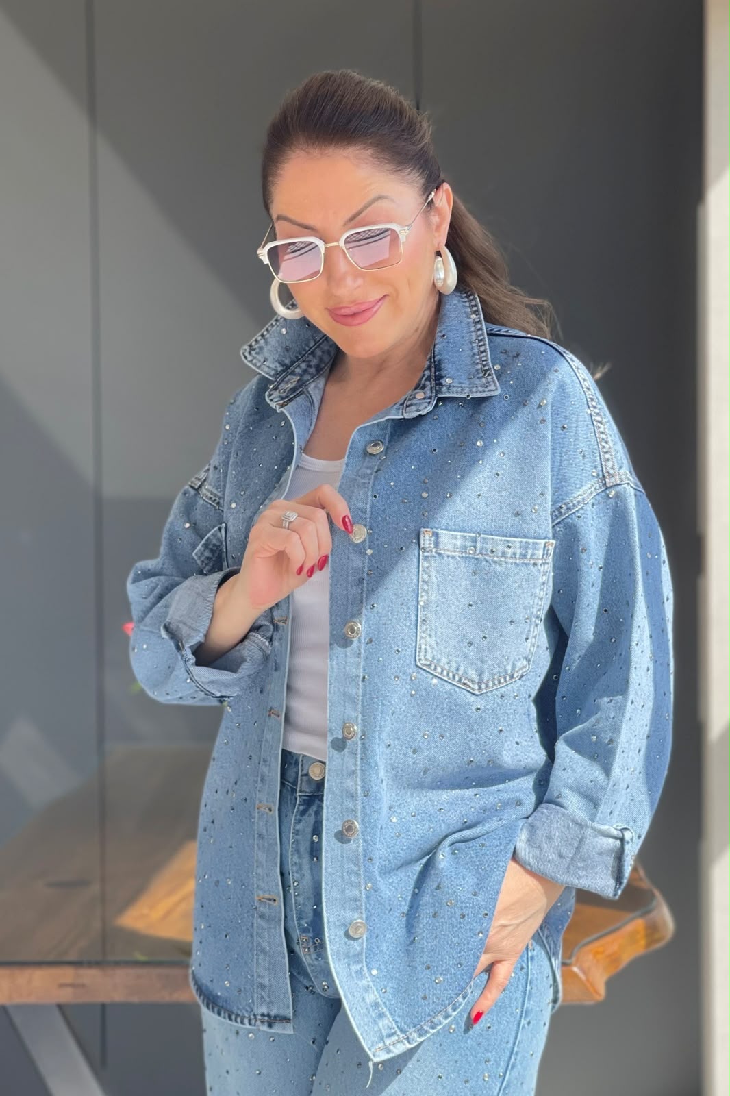 Studded Oversized Denim Shirt
