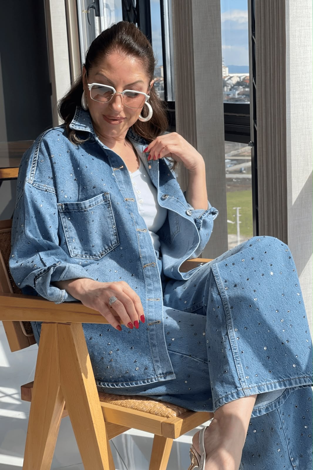 Studded Oversized Denim Shirt