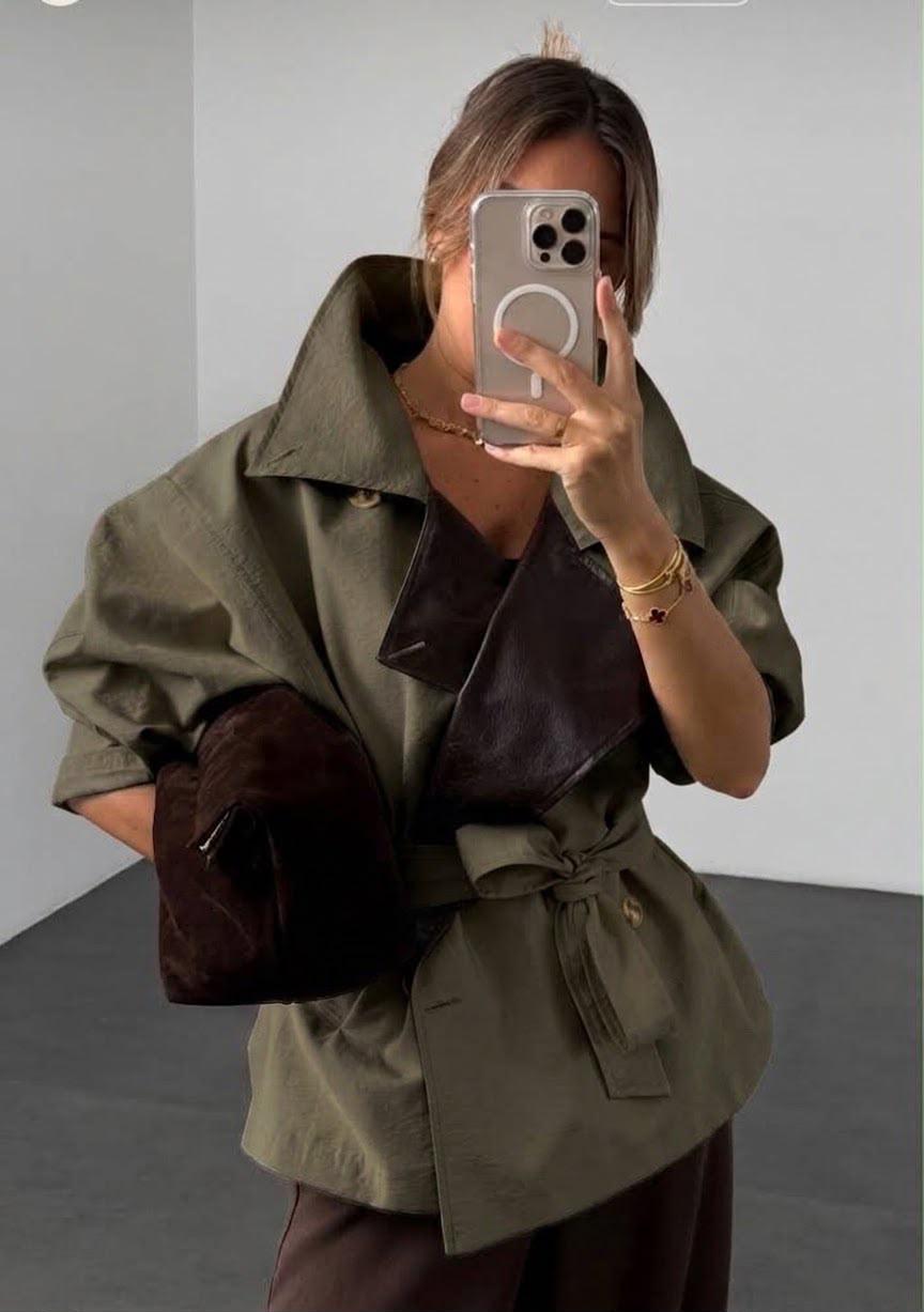 Two-Tone Belted Trench Jacket